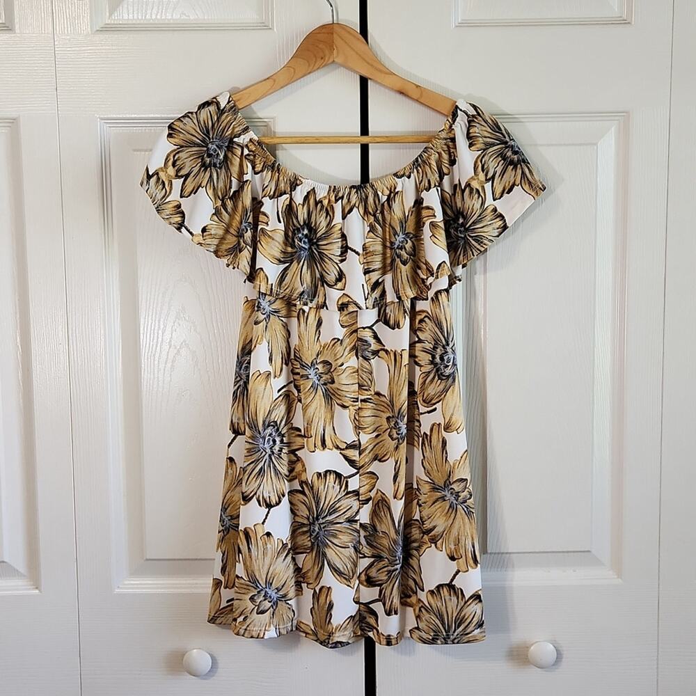 Rainbow‎ Brand Womens Floral On/Off Shoulder Top Size SM Ruffle Coquette Stretch - Picture 2 of 7